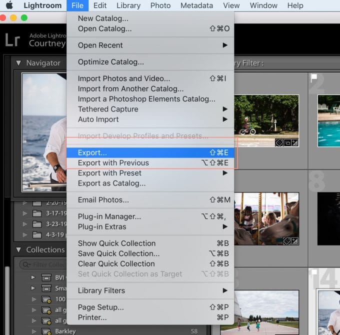 how to export photos from lightroom