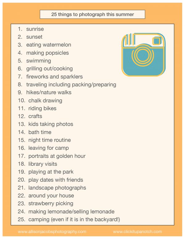 Never thought about documenting our nighttime routine! Great list of summer photography ideas - 25 Things to Photography this Summer